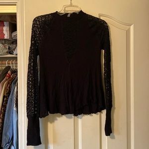 Long sleeve black lacy top free people